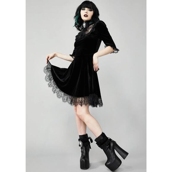 Widow Dresses & Skirts - Dolls Kill Widow Ladyhawke Black Velvet Cameo Collar Dress Small